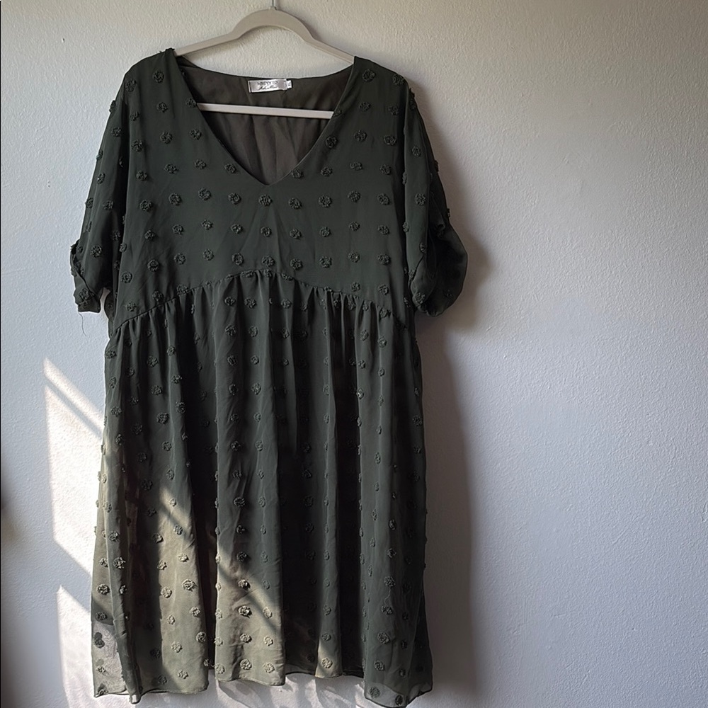 Green Puff Sleeve V-Neck Midi Sundress